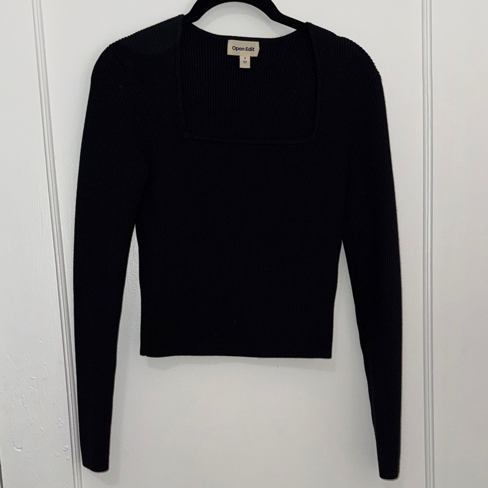 Open Edit Black Ribbed Knit Top
